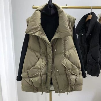 Φθινόπωρο/χειμώνας 2023 Νέο γιλέκο από βαμβακερή επένδυση Γυναικείο κορεατικό γιλέκο κοντό στυλ Χαλαρό παλτό χωρίς μανίκια