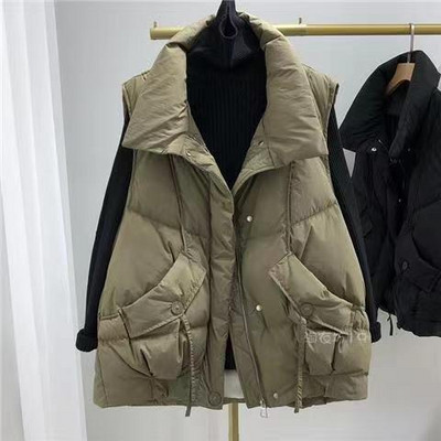 2023, toamnă/iarnă, vestă nouă din bumbac, vestă pentru femei, modă coreeană, stil scurt, haină relaxată, fără mâneci