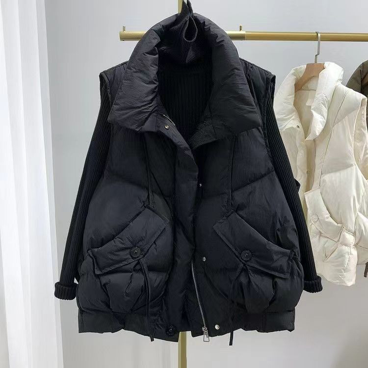 2023, toamnă/iarnă, vestă nouă din bumbac, vestă pentru femei, modă coreeană, stil scurt, haină relaxată, fără mâneci