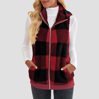 2023 Γυναικείο φλις γούνινο σώμα πιο ζεστό γιλέκο Γιλέκο γιλέκο Gilet Χειμερινό αμάνικο παλτό Tartan Ρούχα Plus Size