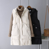 Dámska zimná páperová prešívaná vesta Plus Size, ležérna bunda bez rukávov, zimná dlhá teplá vesta bez rukávov V243