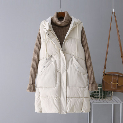 Dámska zimná páperová prešívaná vesta Plus Size, ležérna bunda bez rukávov, zimná dlhá teplá vesta bez rukávov V243