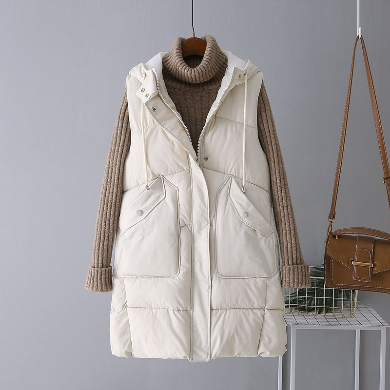 Dámska zimná páperová prešívaná vesta Plus Size, ležérna bunda bez rukávov, zimná dlhá teplá vesta bez rukávov V243