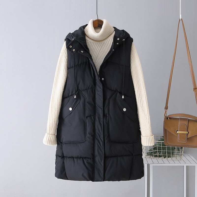 Dámska zimná páperová prešívaná vesta Plus Size, ležérna bunda bez rukávov, zimná dlhá teplá vesta bez rukávov V243