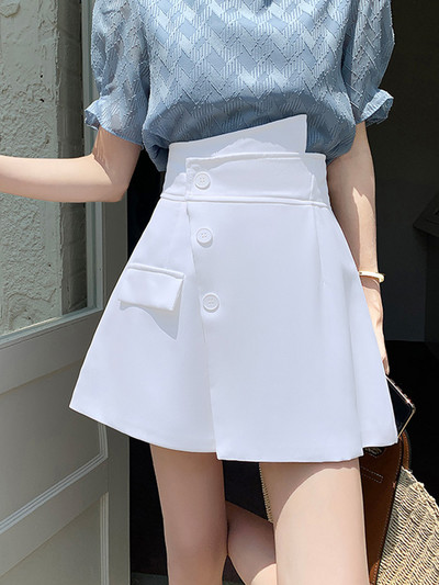 Ljetna asimetrična mini ženska suknja s gumbima 2021. Ležerna radna odjeća visokog struka Kratke suknje Ženske svijetloplave