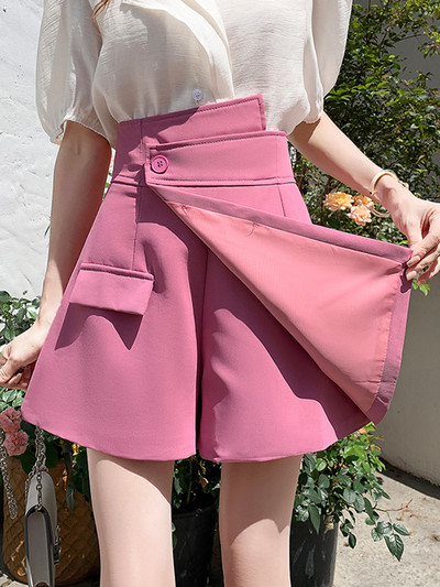 Ljetna asimetrična mini ženska suknja s gumbima 2021. Ležerna radna odjeća visokog struka Kratke suknje Ženske svijetloplave