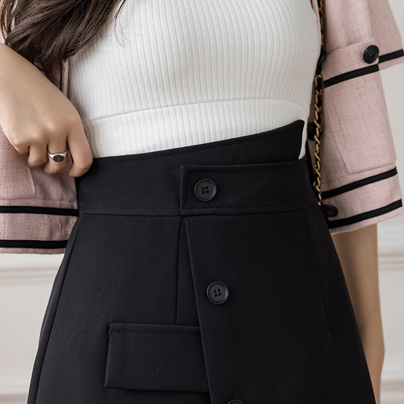 Ljetna asimetrična mini ženska suknja s gumbima 2021. Ležerna radna odjeća visokog struka Kratke suknje Ženske svijetloplave