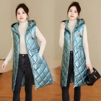 Γυναικείο γιλέκο με κουκούλα χειμωνιάτικο χρυσό παλτό Γυναικείο φουσκωτό γιλέκο Νέο 2023 Κορεάτικο φθινοπωρινό φθινοπωρινό ζωνάκι φουσκωτό γιλέκο Γυναικείο αμάνικο μπουφάν