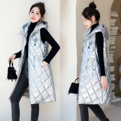 Zimski prsluk s kapuljačom Ženski zlatni kaput Ženska pufer prsluk Novo 2023. korejska jesenska gornja odjeća Pojas Pufer prsluk Ženska jakna bez rukava