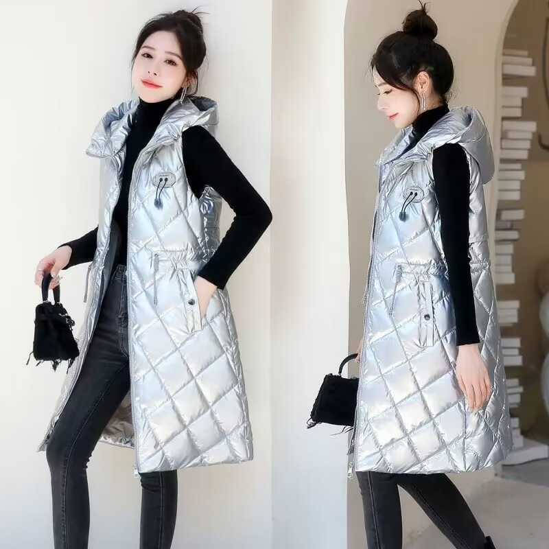 Zimski prsluk s kapuljačom Ženski zlatni kaput Ženska pufer prsluk Novo 2023. korejska jesenska gornja odjeća Pojas Pufer prsluk Ženska jakna bez rukava