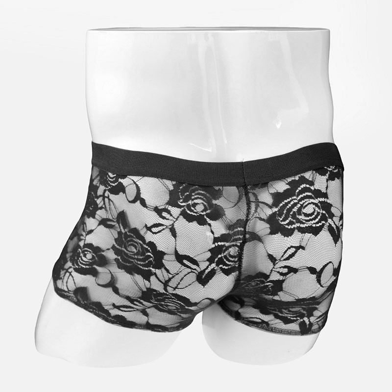 Χαμηλής μέσης σέξι ανδρική θήκη εσωρούχων με διάφανη δαντέλα μπόξερ ZJH1025