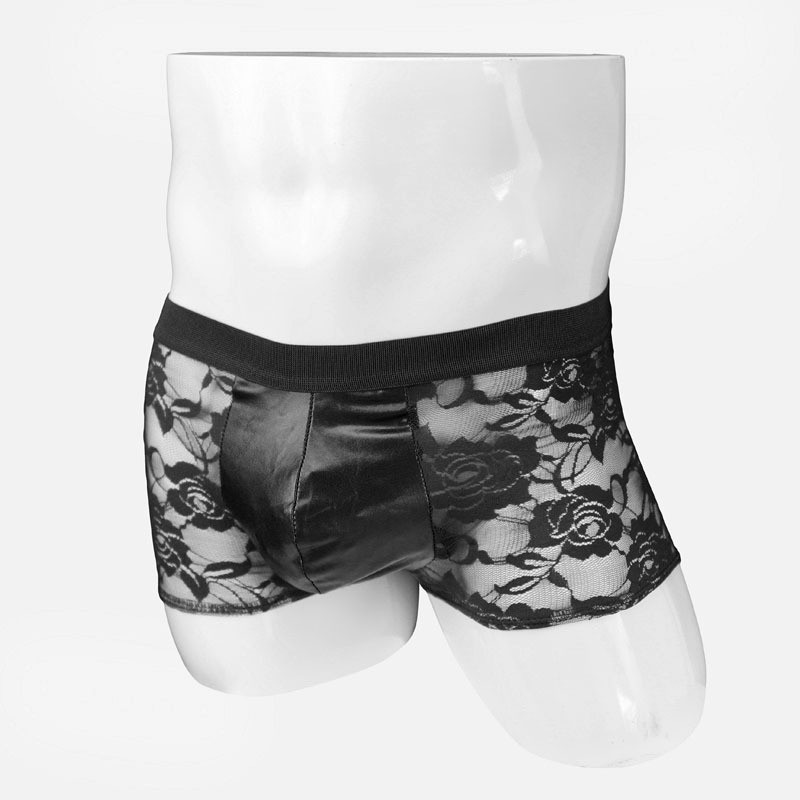 Χαμηλής μέσης σέξι ανδρική θήκη εσωρούχων με διάφανη δαντέλα μπόξερ ZJH1025