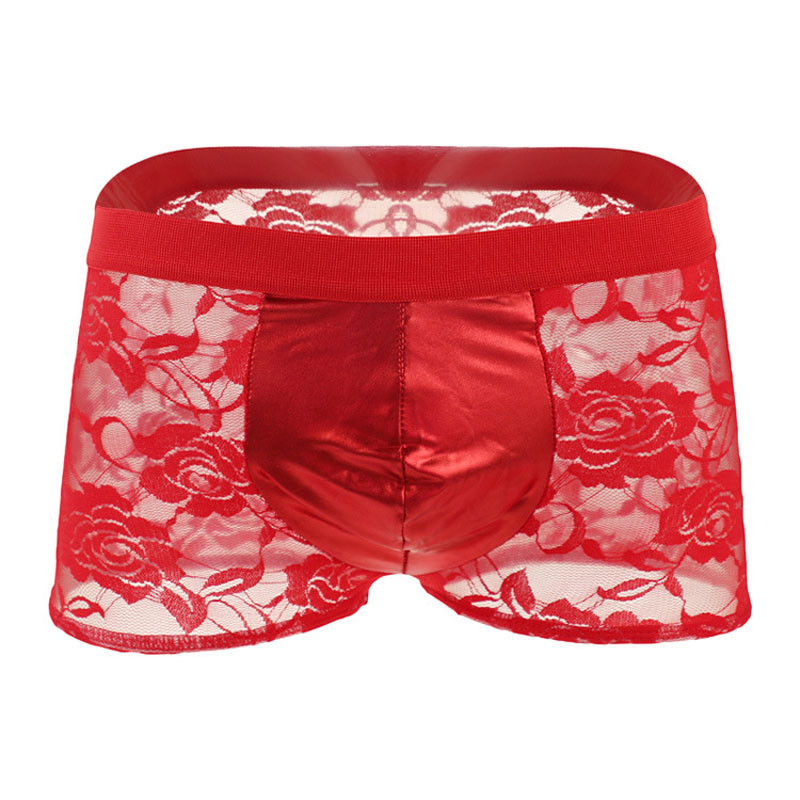 Χαμηλής μέσης σέξι ανδρική θήκη εσωρούχων με διάφανη δαντέλα μπόξερ ZJH1025