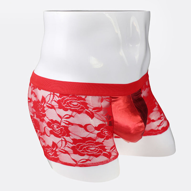 Χαμηλής μέσης σέξι ανδρική θήκη εσωρούχων με διάφανη δαντέλα μπόξερ ZJH1025