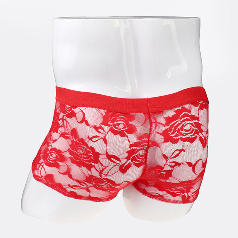 Χαμηλής μέσης σέξι ανδρική θήκη εσωρούχων με διάφανη δαντέλα μπόξερ ZJH1025