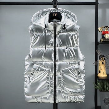 4XL 5XL Plus Size Γυναικείο αμάνικο μπουφάν Χειμερινό γιλέκο με κουκούλα Λείο αδιάβροχο παλτό Fashion Black Woman Puffer Γιλέκο 2023 Νέο