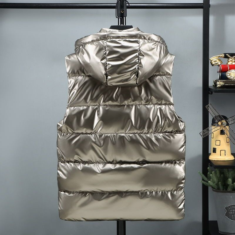 Dámska bunda bez rukávov, zimná vesta s kapucňou, hladký nepremokavý kabát, veľkosť 4XL, veľkosť 5XL, módna čierna prešívaná vesta, nový rok 2023