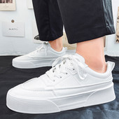 Pantofi de alergare albi pentru bărbați, la modă, respirabili, cu platformă, pantofi de sport, cu cap rotund, cu șireturi, anti-alunecare