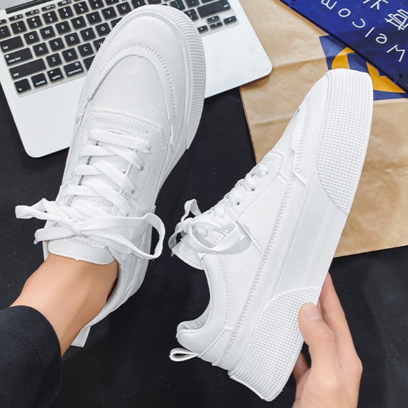 Pantofi de alergare albi pentru bărbați, la modă, respirabili, cu platformă, pantofi de sport, cu cap rotund, cu șireturi, anti-alunecare