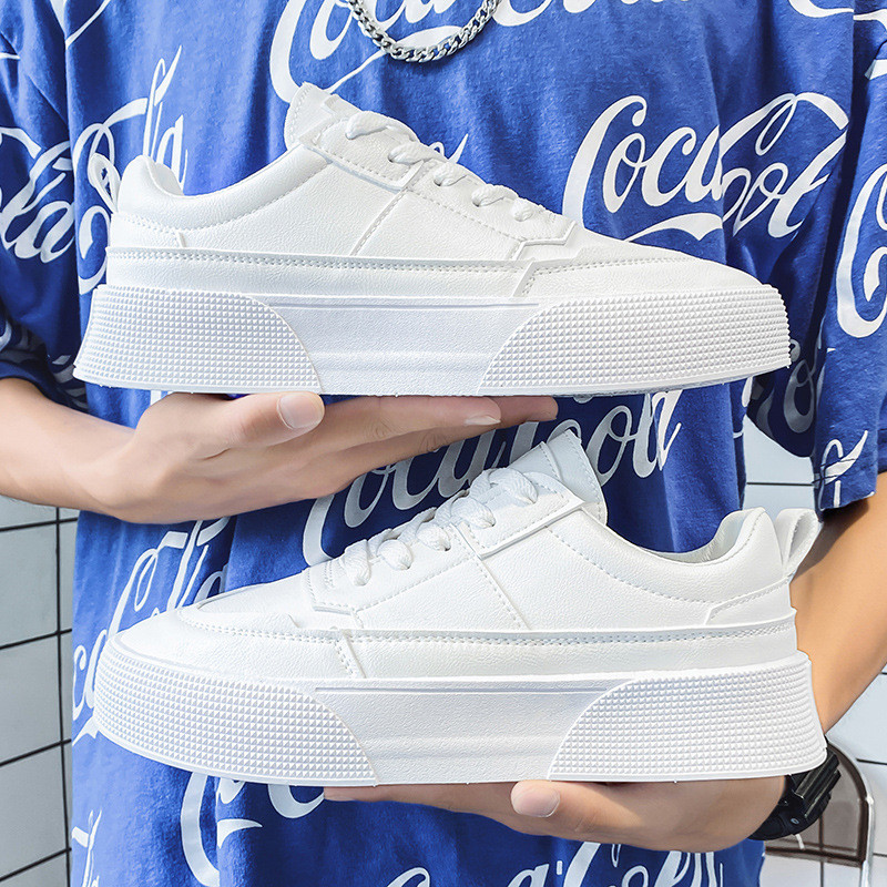 Pantofi de alergare albi pentru bărbați, la modă, respirabili, cu platformă, pantofi de sport, cu cap rotund, cu șireturi, anti-alunecare