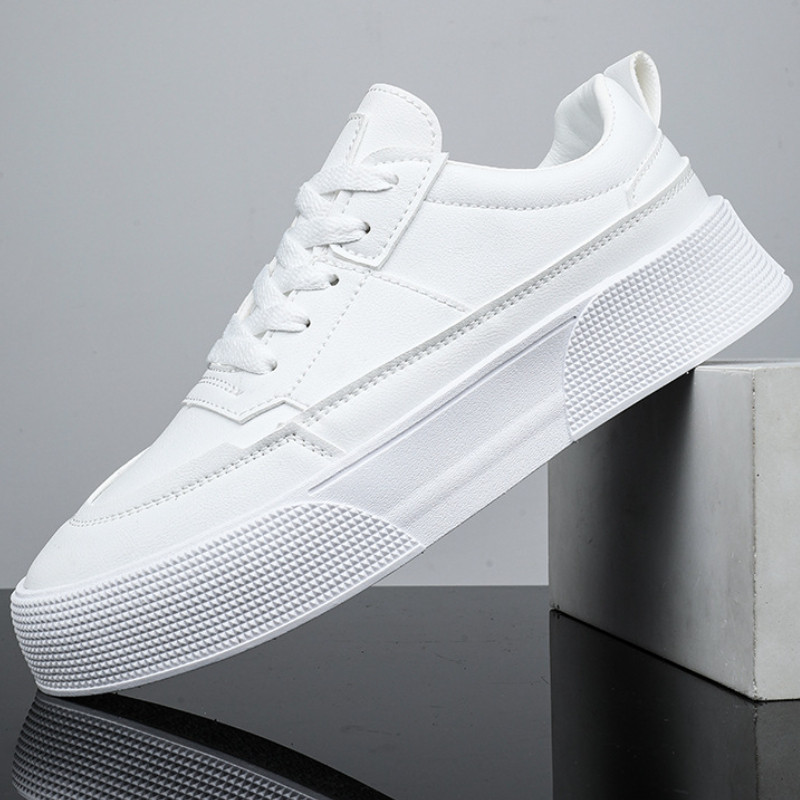 Pantofi de alergare albi pentru bărbați, la modă, respirabili, cu platformă, pantofi de sport, cu cap rotund, cu șireturi, anti-alunecare