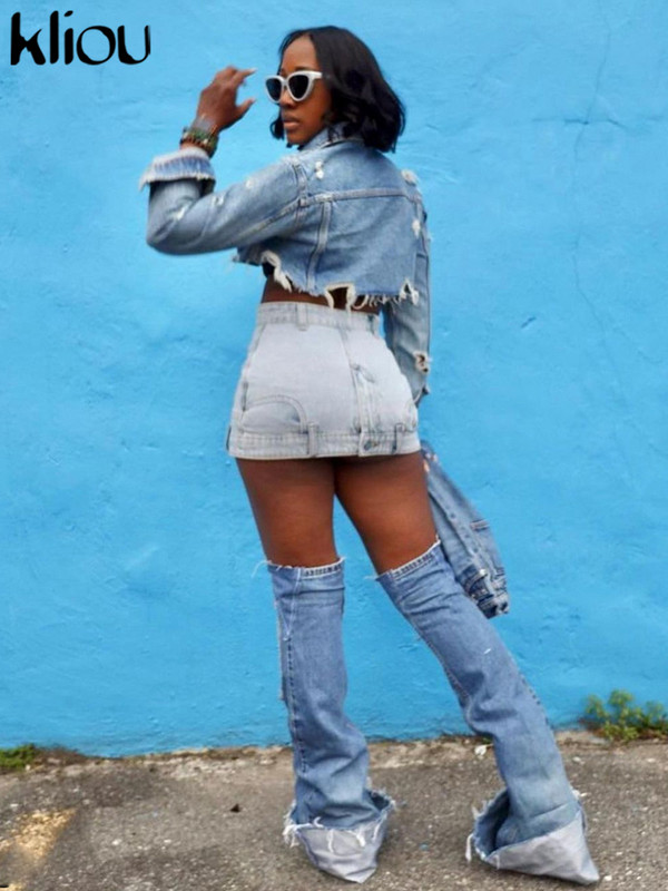 Kliou Denim Calssic fuste la șold femei 2023 ocazional toate asortate talie înaltă cu fermoar butoane pantaloni slabi femei hipster îmbrăcăminte de stradă