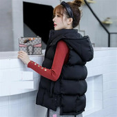 Vestă albă fără mâneci, cu glugă, pentru femei, 2022, coreeană, din bumbac, vestă, toamnă, iarnă, vestă scurtă, jachetă cu guler ridicat