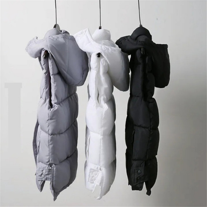 Vestă albă fără mâneci, cu glugă, pentru femei, 2022, coreeană, din bumbac, vestă, toamnă, iarnă, vestă scurtă, jachetă cu guler ridicat