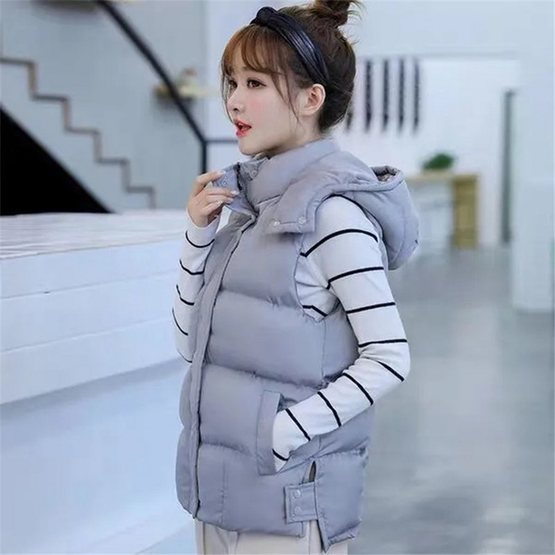 Vestă albă fără mâneci, cu glugă, pentru femei, 2022, coreeană, din bumbac, vestă, toamnă, iarnă, vestă scurtă, jachetă cu guler ridicat