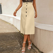 Ženske suknje Moda 2022. Suknja visokog struka Ženske midi suknje proljeće ljeto Ženske ženske suknje A kroja s remenom na dugmad