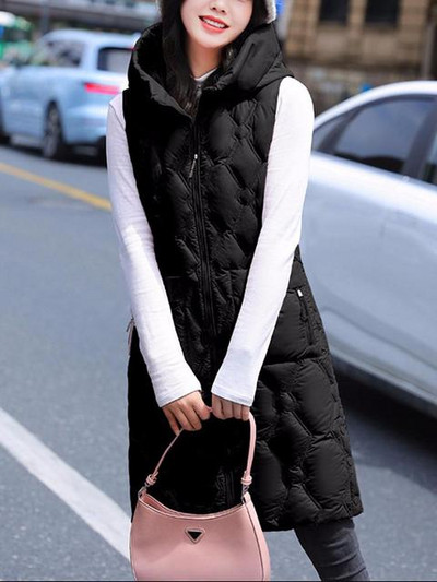 Nova modna zimska ženska topla jakna s prslukom Dugi prsluk Tanka jakna bez rukava Kaputi Ženski pamučni prsluci s kapuljačom