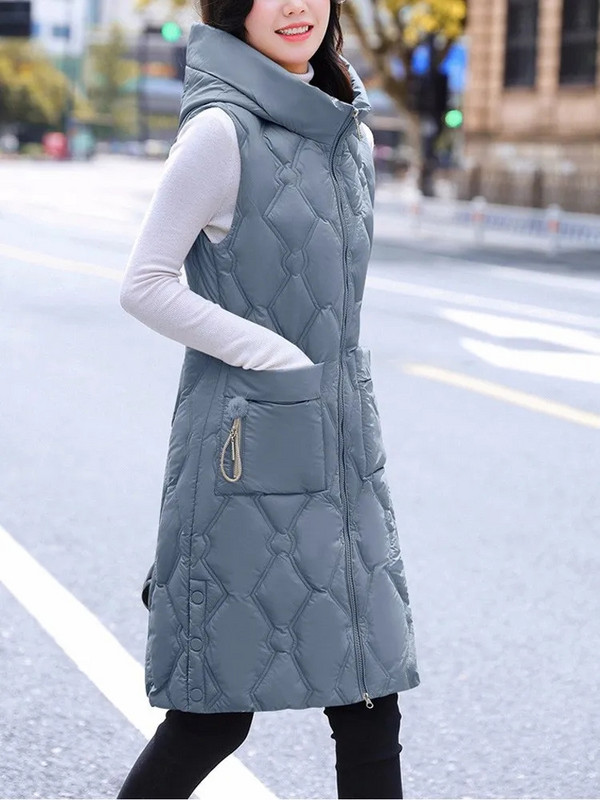 Nova modna zimska ženska topla jakna s prslukom Dugi prsluk Tanka jakna bez rukava Kaputi Ženski pamučni prsluci s kapuljačom