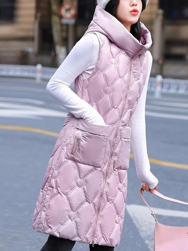 Nova modna zimska ženska topla jakna s prslukom Dugi prsluk Tanka jakna bez rukava Kaputi Ženski pamučni prsluci s kapuljačom