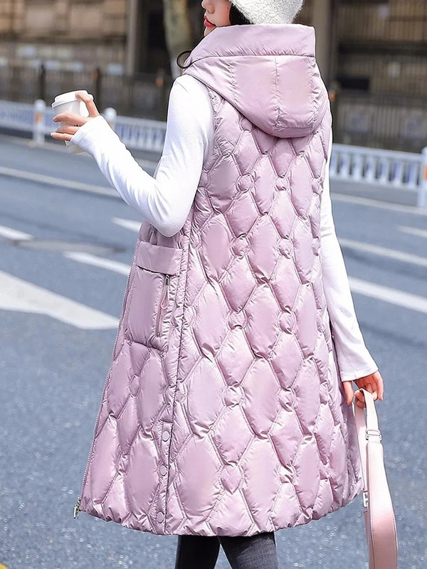 Nova modna zimska ženska topla jakna s prslukom Dugi prsluk Tanka jakna bez rukava Kaputi Ženski pamučni prsluci s kapuljačom