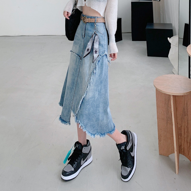 Fuste Femei Vintage Patchwork Denim ciucuri Talie înaltă Design la modă Casual Asimetric Lady Streetwear Harajuku Ins New Mujer