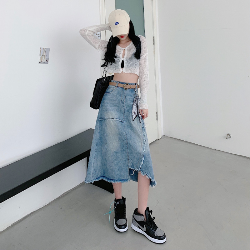 Fuste Femei Vintage Patchwork Denim ciucuri Talie înaltă Design la modă Casual Asimetric Lady Streetwear Harajuku Ins New Mujer