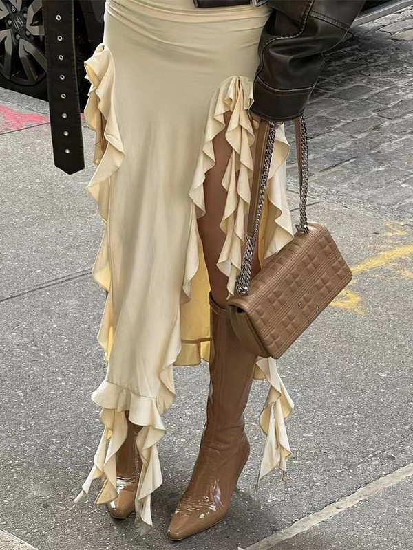 Fuste maxi plisate cu volane sexy femei eleganta neregulă solidă talie înaltă cu ciucuri fustă lungă petrecere de seară de vară rochie subțire