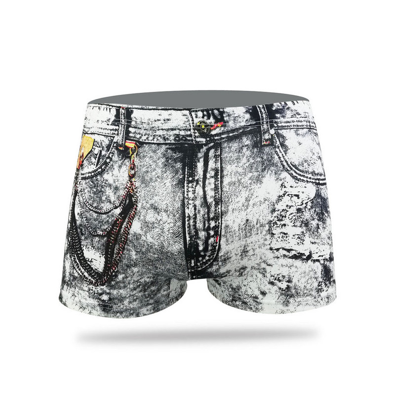 Pantaloni scurți din denim pentru bărbați Lenjerie de corp boxer cu imprimeu 3d Chiloți sexy de buzunar pentru bărbați Chiloți moale și confortabili din bumbac Cueca Masculina
