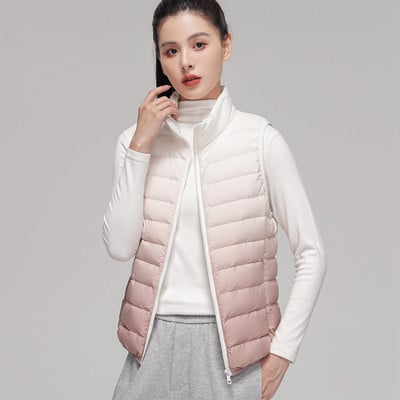 Dámska páperová bunda s gradientným vzorom, jeseň/zima 2023, bez rukávov, stojatý golier, teplá vesta, ultraľahká biela páperová vesta