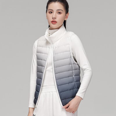 Dámska páperová bunda s gradientným vzorom, jeseň/zima 2023, bez rukávov, stojatý golier, teplá vesta, ultraľahká biela páperová vesta