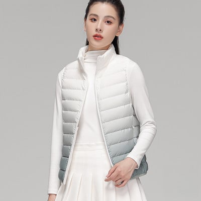 Dámska páperová bunda s gradientným vzorom, jeseň/zima 2023, bez rukávov, stojatý golier, teplá vesta, ultraľahká biela páperová vesta