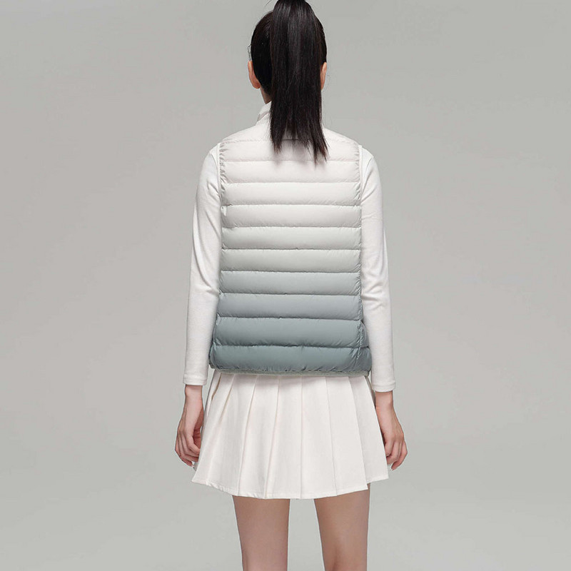 Dámska páperová bunda s gradientným vzorom, jeseň/zima 2023, bez rukávov, stojatý golier, teplá vesta, ultraľahká biela páperová vesta