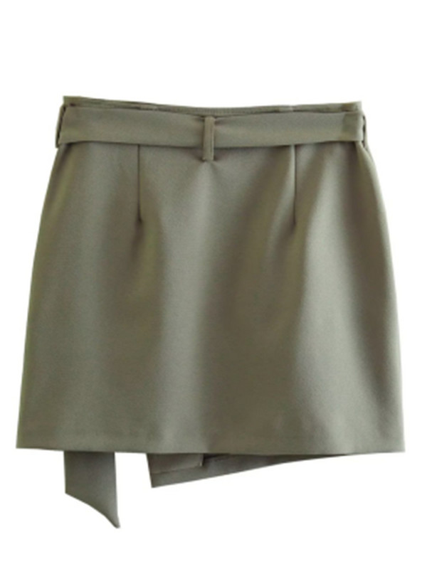 PUWD Moda femei cu centură mini fuste asimetrice verzi 2023 de vară vintage talie înaltă culoare solidă pantaloni chic pentru femei