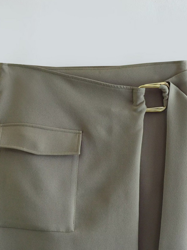 PUWD Moda femei cu centură mini fuste asimetrice verzi 2023 de vară vintage talie înaltă culoare solidă pantaloni chic pentru femei