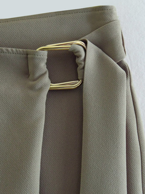 PUWD Moda femei cu centură mini fuste asimetrice verzi 2023 de vară vintage talie înaltă culoare solidă pantaloni chic pentru femei