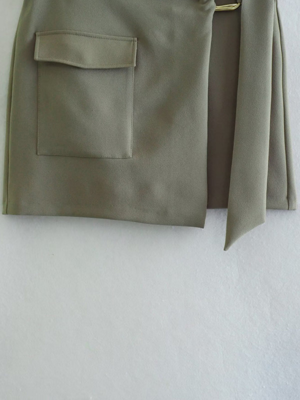 PUWD Moda femei cu centură mini fuste asimetrice verzi 2023 de vară vintage talie înaltă culoare solidă pantaloni chic pentru femei