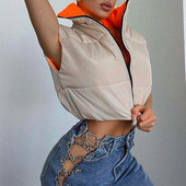 Zimná orezaná vesta pre ženy, teplá bez rukávov, ležérna pevná obojstranná vesta, kabát s golierom a dámskym vrchným oblečením