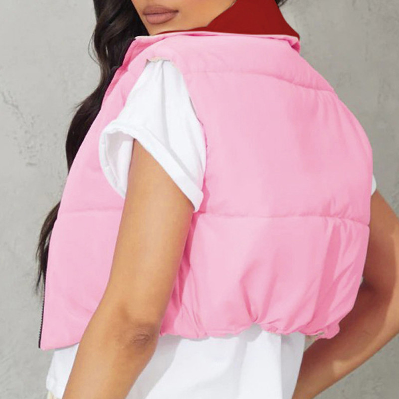 Zimná orezaná vesta pre ženy, teplá bez rukávov, ležérna pevná obojstranná vesta, kabát s golierom a dámskym vrchným oblečením