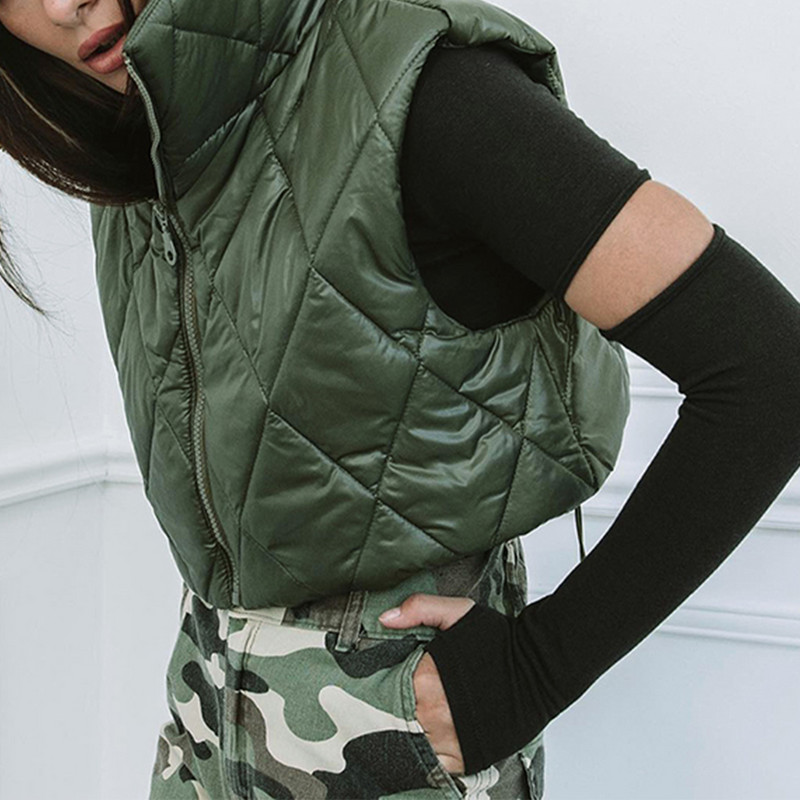 Femei ocazional guler înalt cu șnur fără mâneci vestă americană largi vestă haină căptușită la modă, culoare solidă, jachete fără mâneci