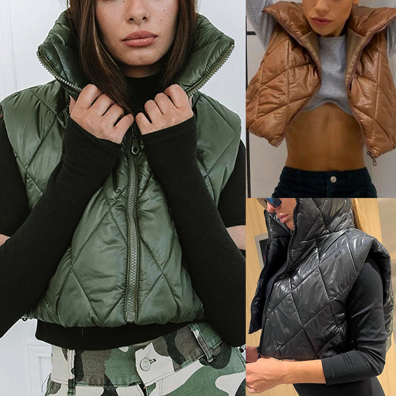 Femei ocazional guler înalt cu șnur fără mâneci vestă americană largi vestă haină căptușită la modă, culoare solidă, jachete fără mâneci